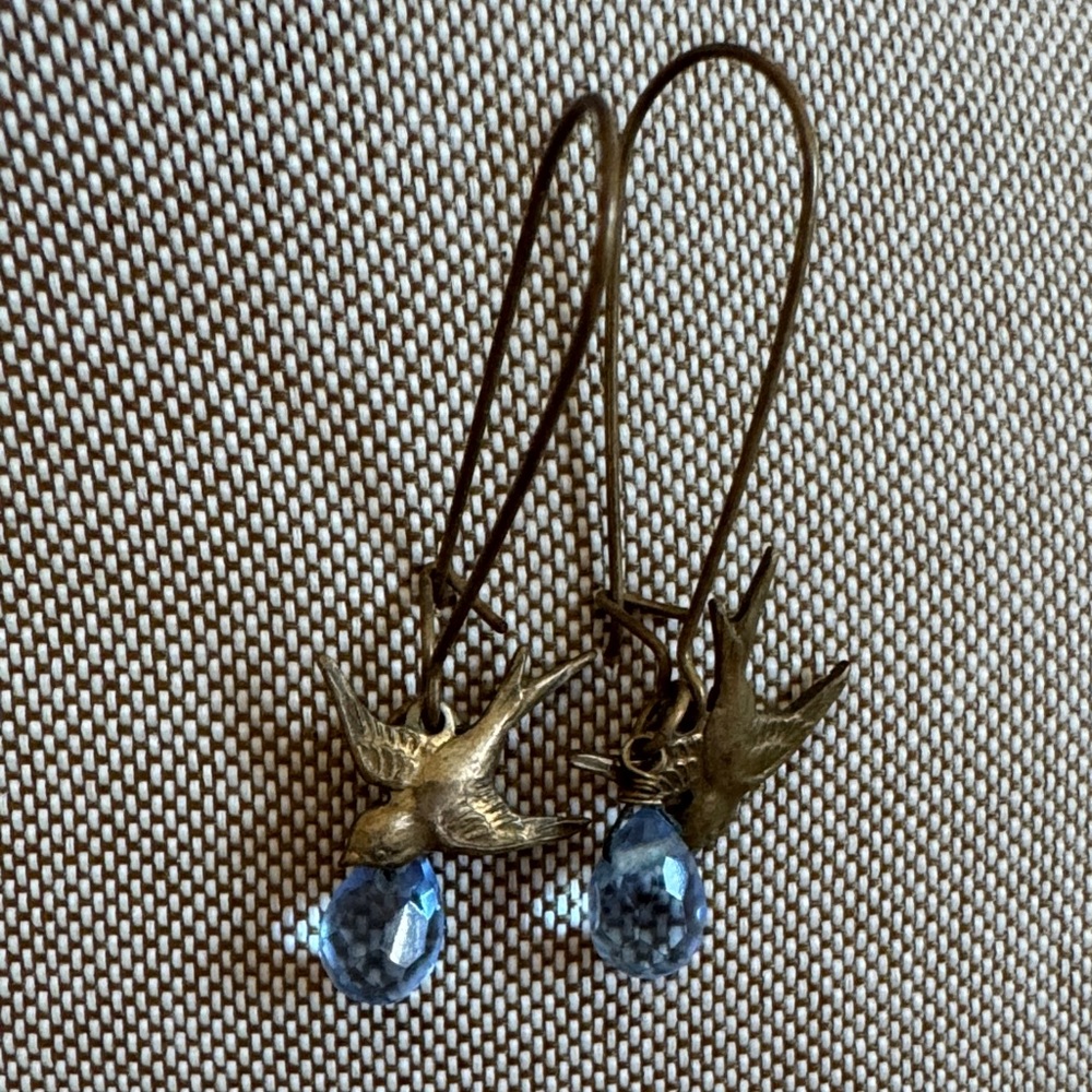Elegant Gold Bird Earrings with Blue Gemstone